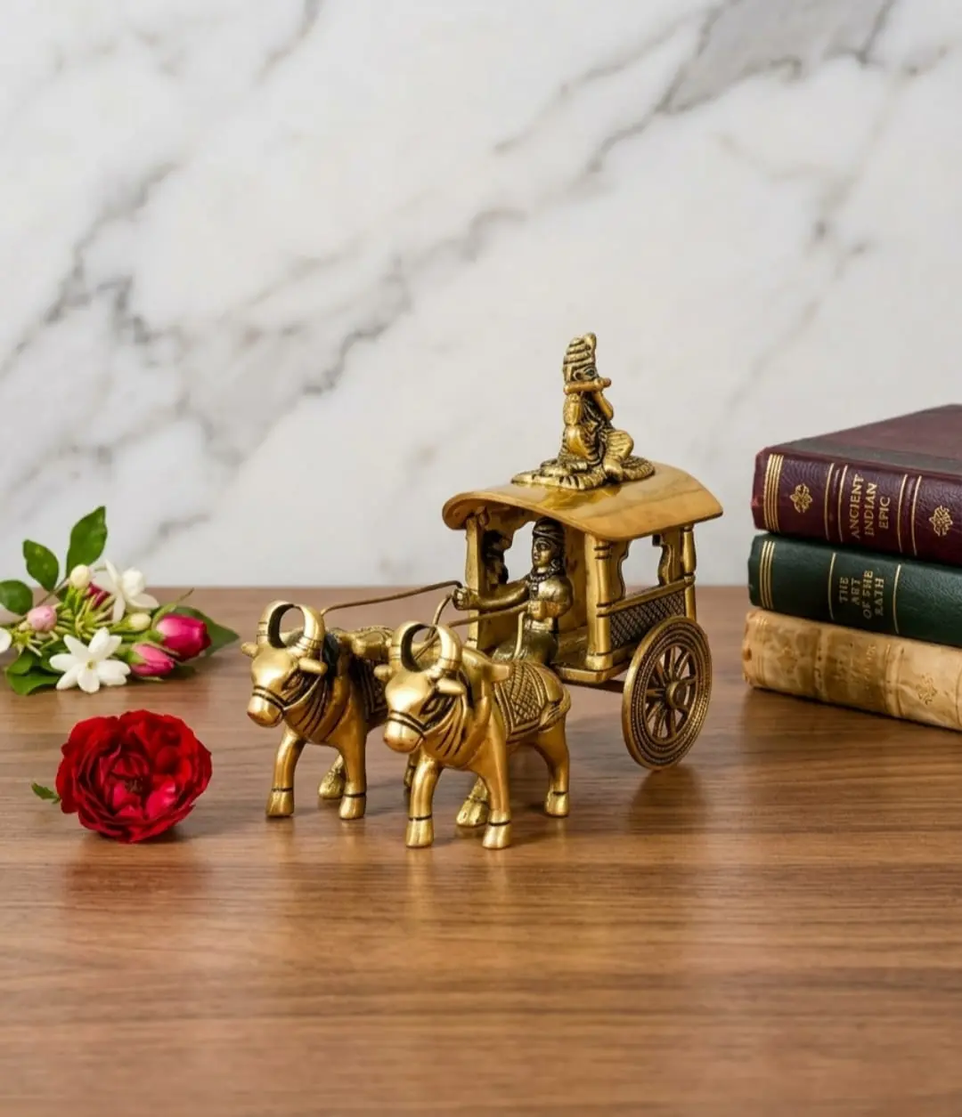 Brass double bullock cart with krishna | Brass bullock cart | Krishna brass statue | Krishna Playing Flute Statue |