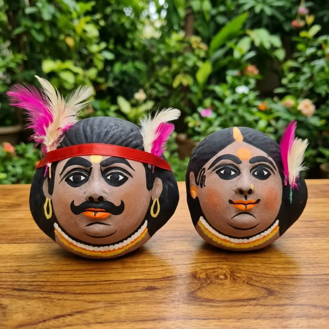 Tribal Couple Chhau Mask | Wall Hanging Showpiece | Decorative Wall Art | Gamira Dance Mask | Tribal Home Decor | Chhau Mask Wall Decor | Cultural Art Wall Hanging