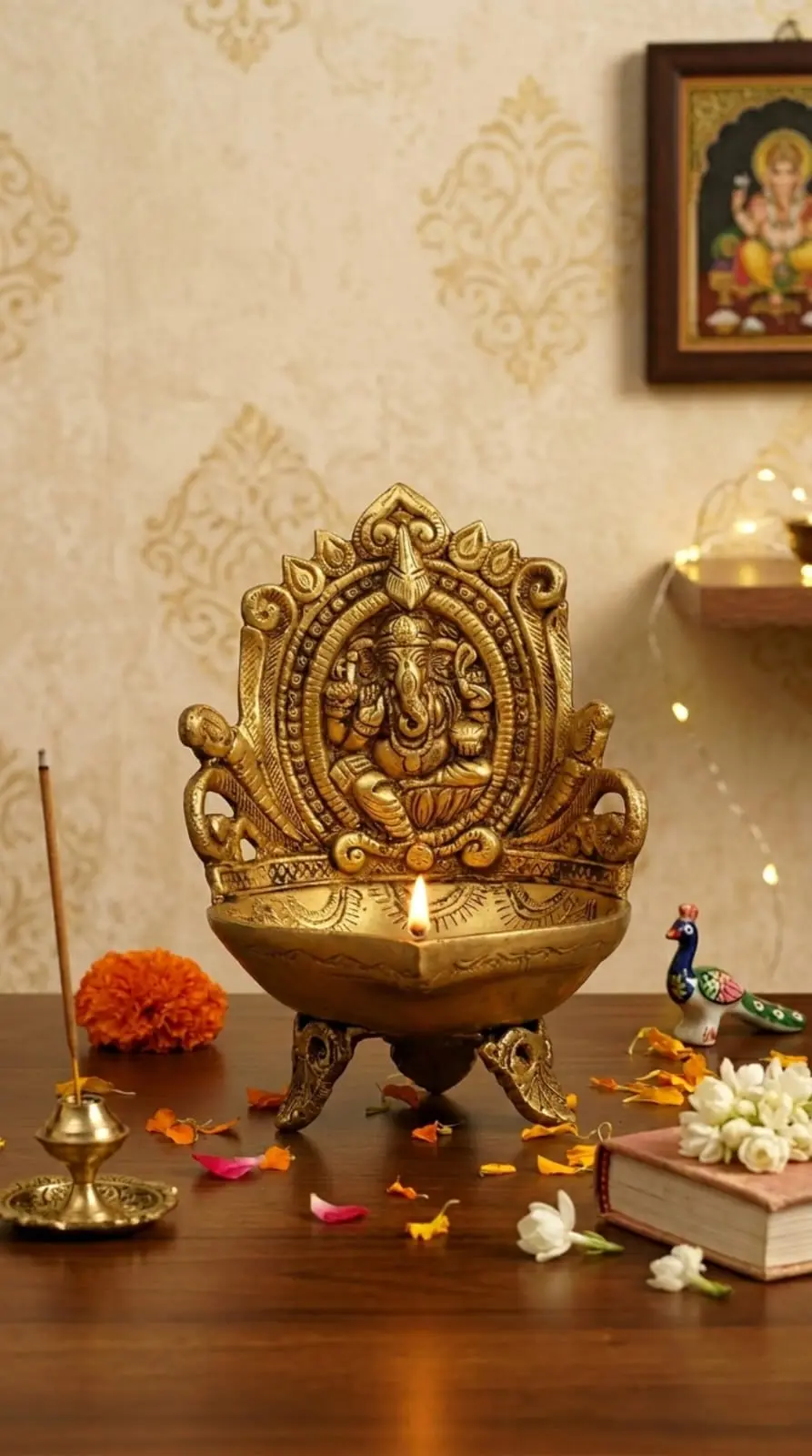 Ganesha Diya | Ganesha Decorative Showpiece | Temple Decor | Spiritual Home Decor | Ganpati Idol Diya for Home | Religious Accessories | Compact Ganpati Statue |