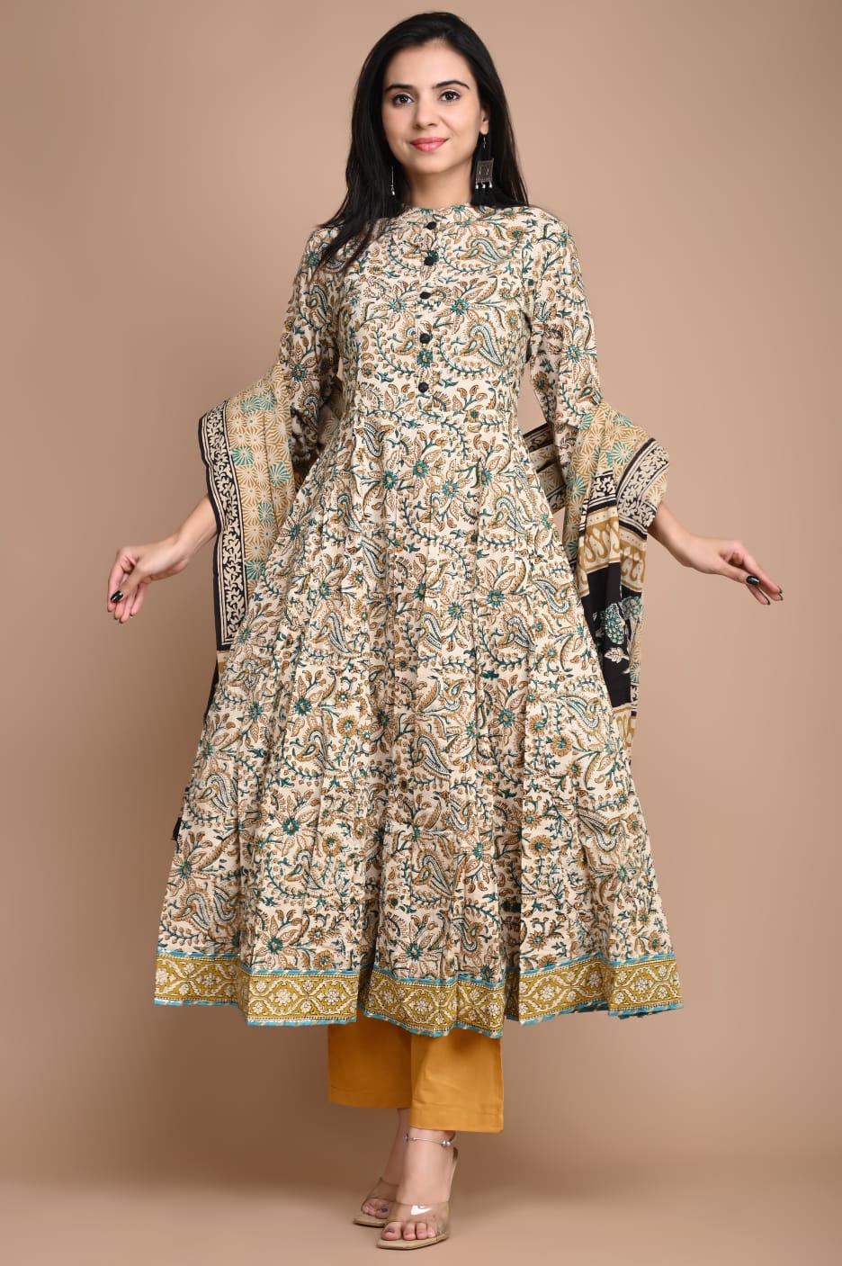 Anarkali Kurti set Bagru Hand block print