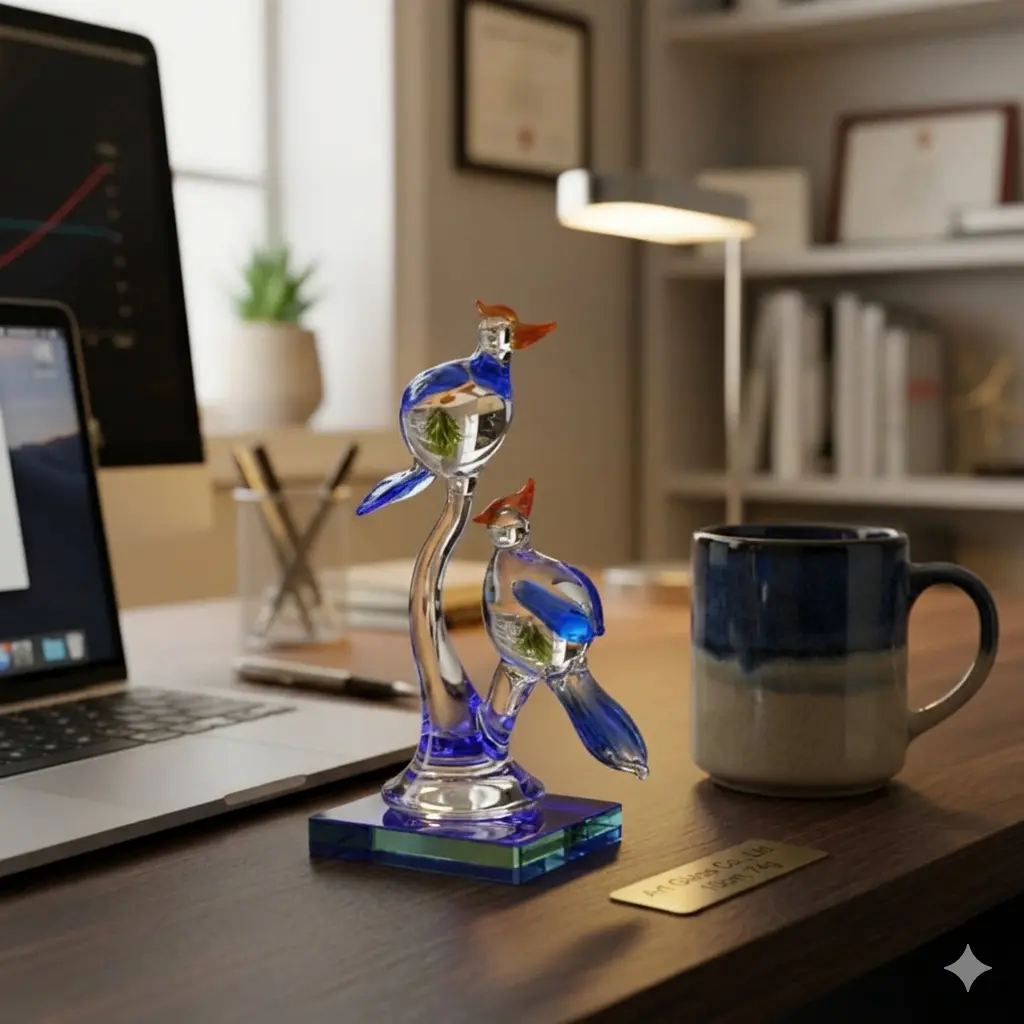 Hand made glass crystal bird | glass art | bird showpiece | decorative bird showpiece