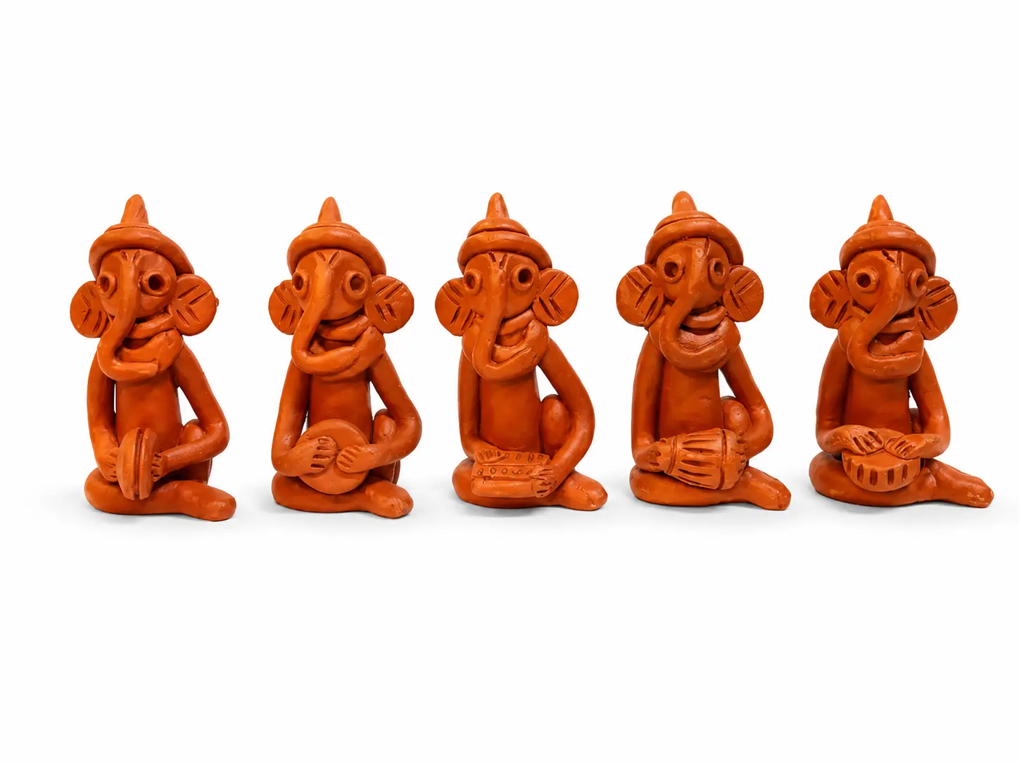  Lord Ganesha Idol Natural Clay (Mitti) Handmade | Handcrafted Terracotta Art Ganesha Playing Tabla|  Terracota Handmade Musical Ganesh (Set of 2) Home Decor