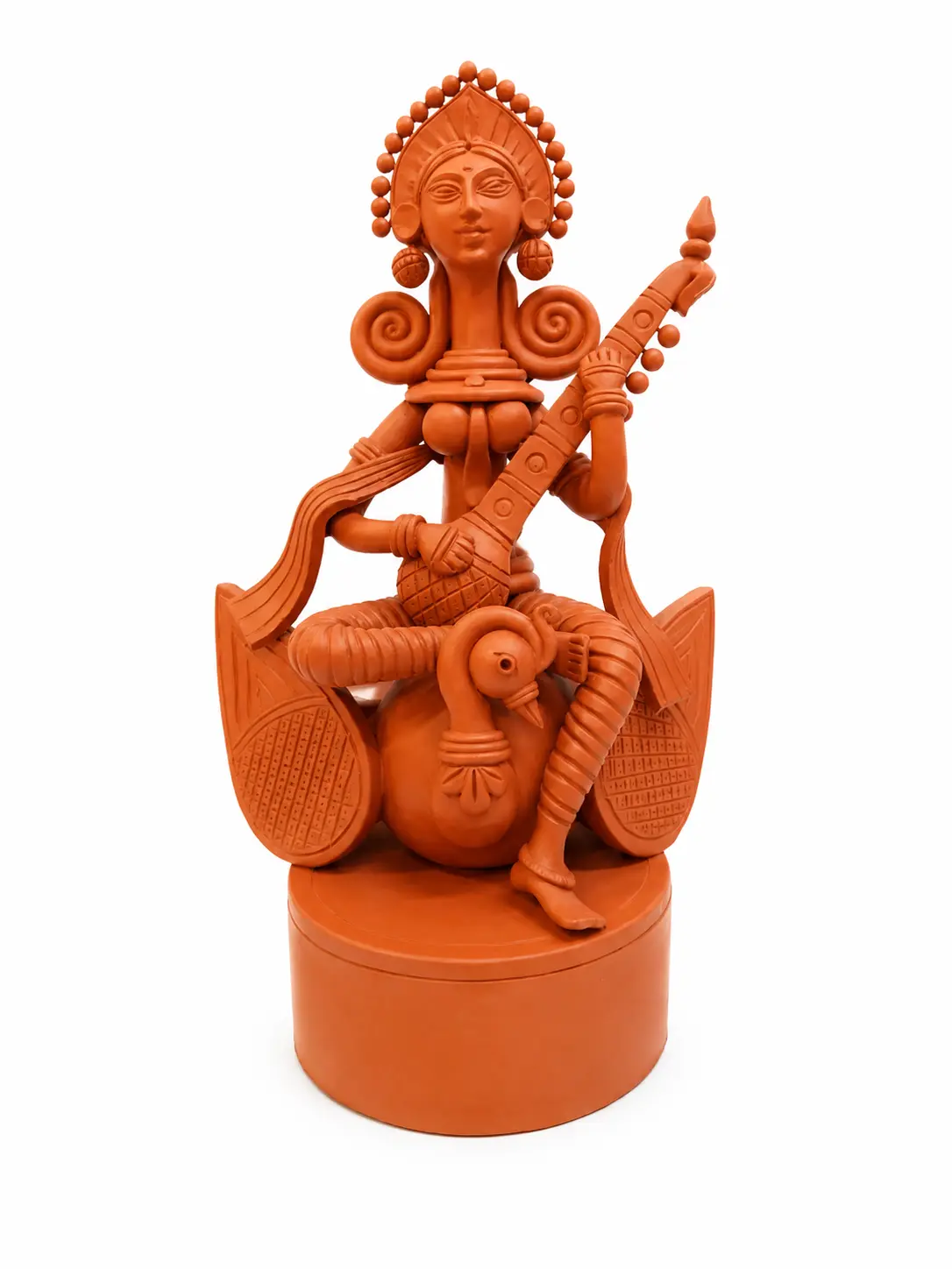 Terracotta Saraswati |Maa Saraswati Devi Veena |Bankura Bengal Terracotta Sculpture Art Home Decoration I Handicraft Artwork Craft | Terracotta Canvas Saraswati |  Unique Saraswati Art | 