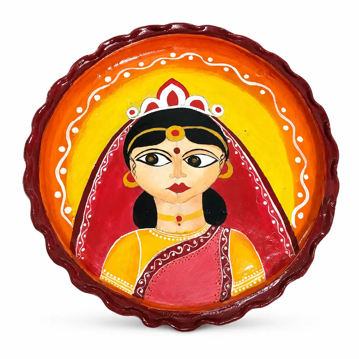 bengali wall decor plate, hand painted kulo art, traditional bengali decor, handmade wall plate india, folk art wall decor, ethnic home decor bengal, craftzone wall art, indian handicraft plate
