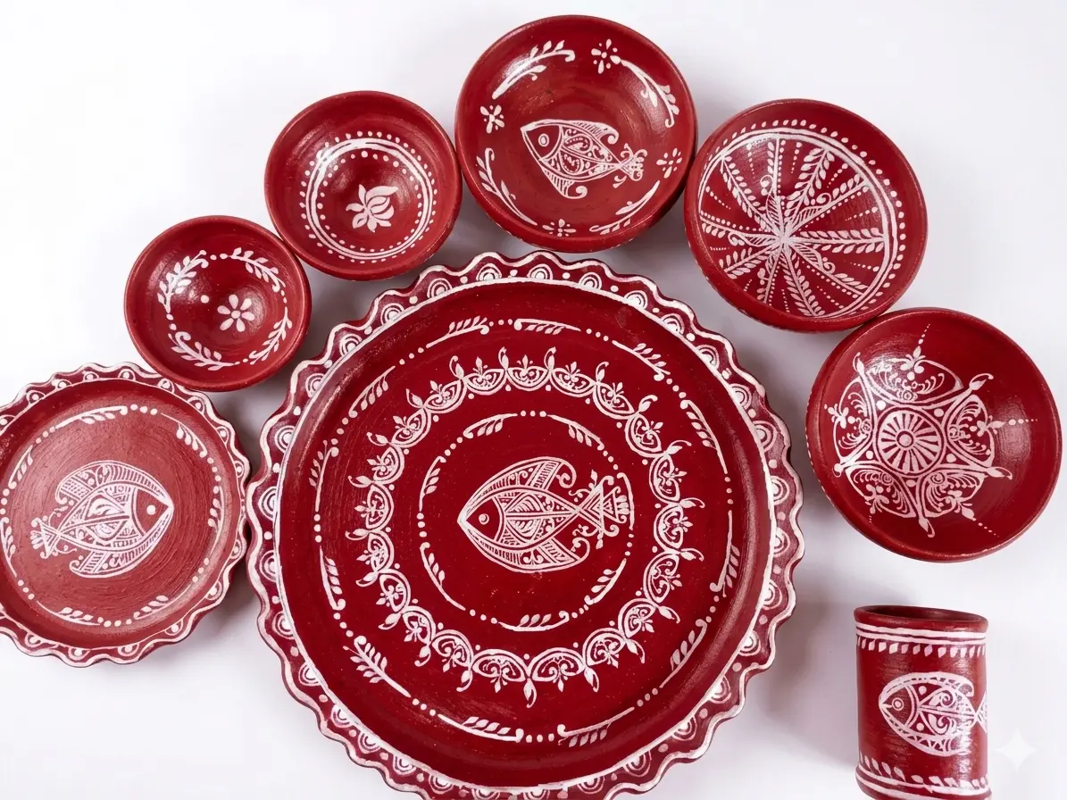 Terracotta dinner set | terracotta plates | eco kitchenware | clay craft dinner set |clay dinner set | clay dinnerware set | terracotta dinnerware set | mitti ka dinner set | ecofriendly kitchenware | hand-painted clay dinner set | customized hand-painted clay plates