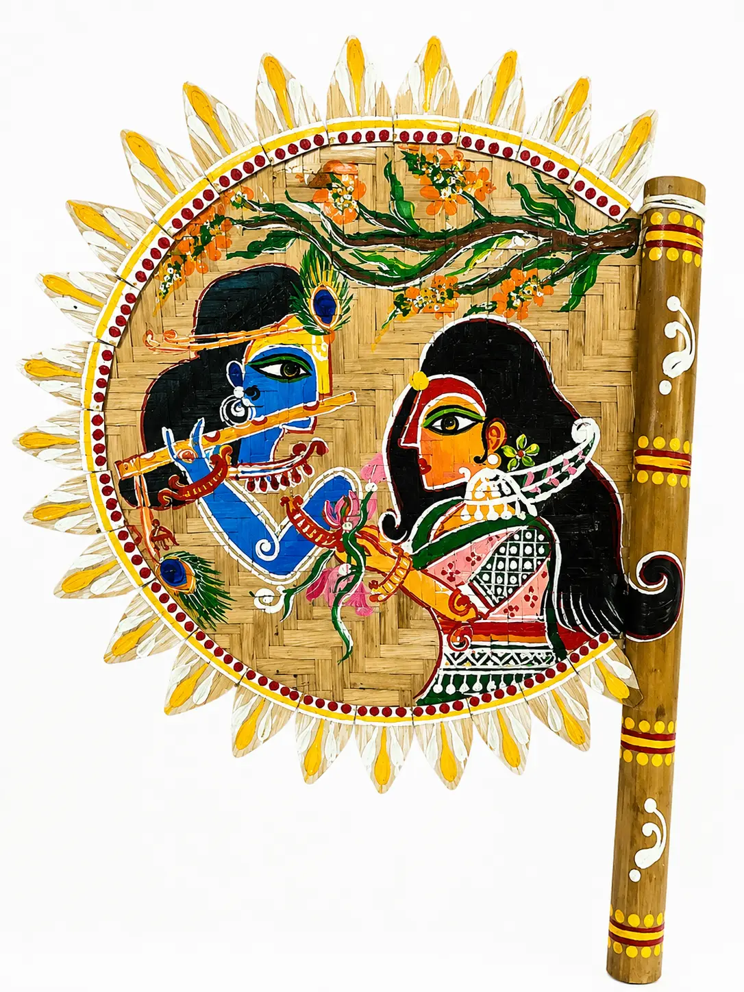 Handmade bamboo fan | bengali hand printed fan | Spiritual Wall Art | 