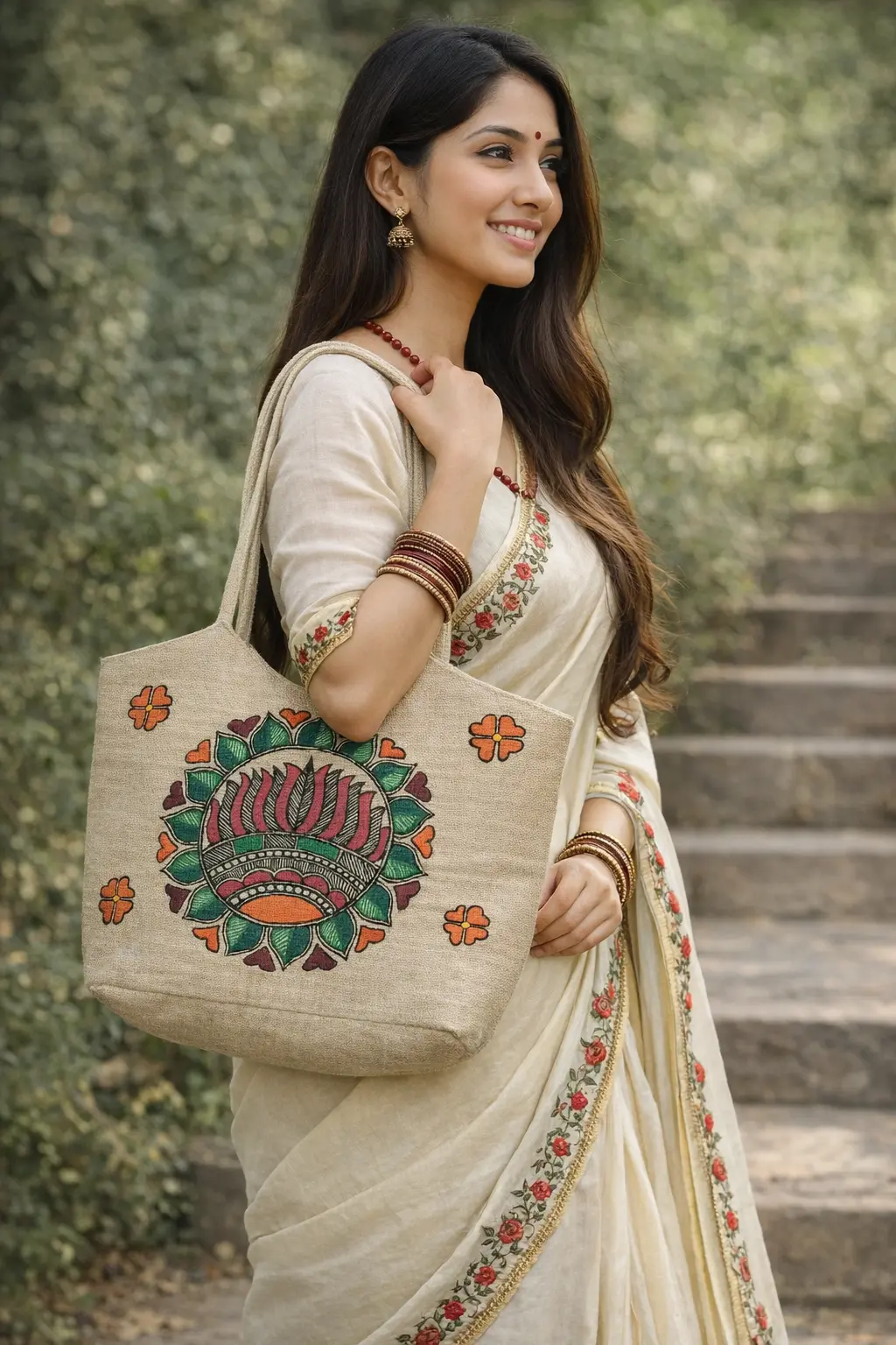 Jute Tote Bag | Printed Jute Bag | Ethnic Tote Bag | madhubani print jute tote bag for women | 