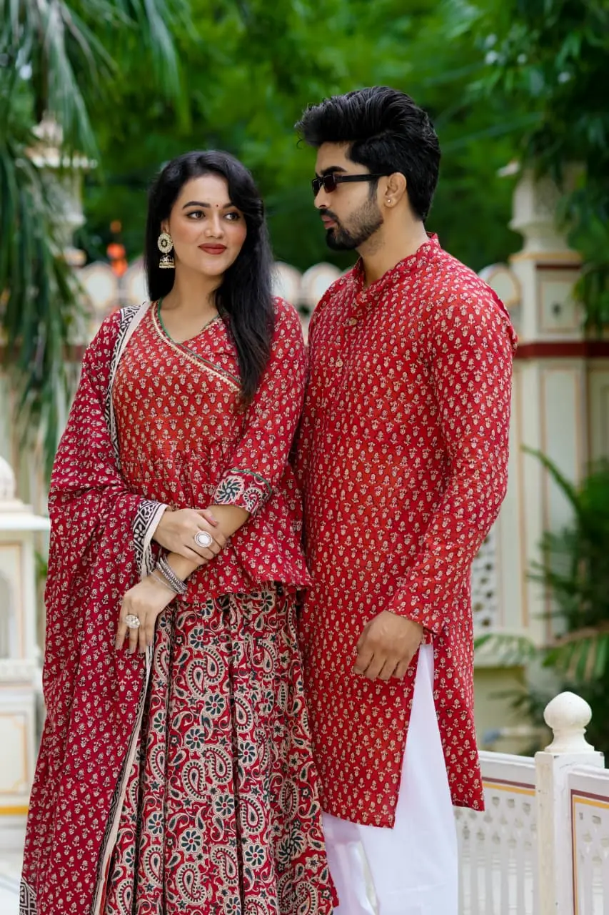 Block Print Lehenga Set | couple matching dress | handloom couple dress | traditional dress for couple |