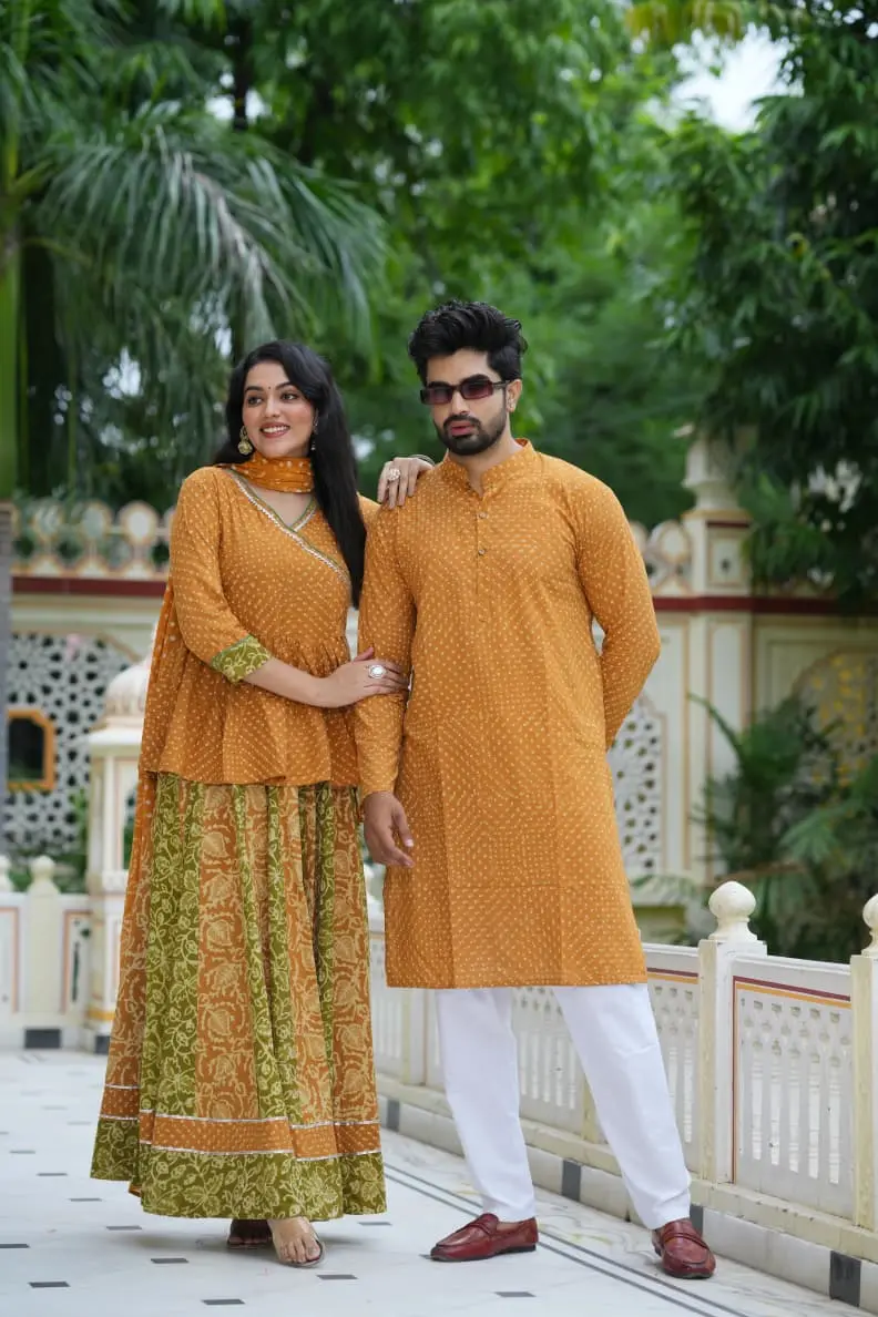 couple matching dress|garba couple dress matching|traditional couple dress wedding|wedding matching dress couple|Handloom block print|
