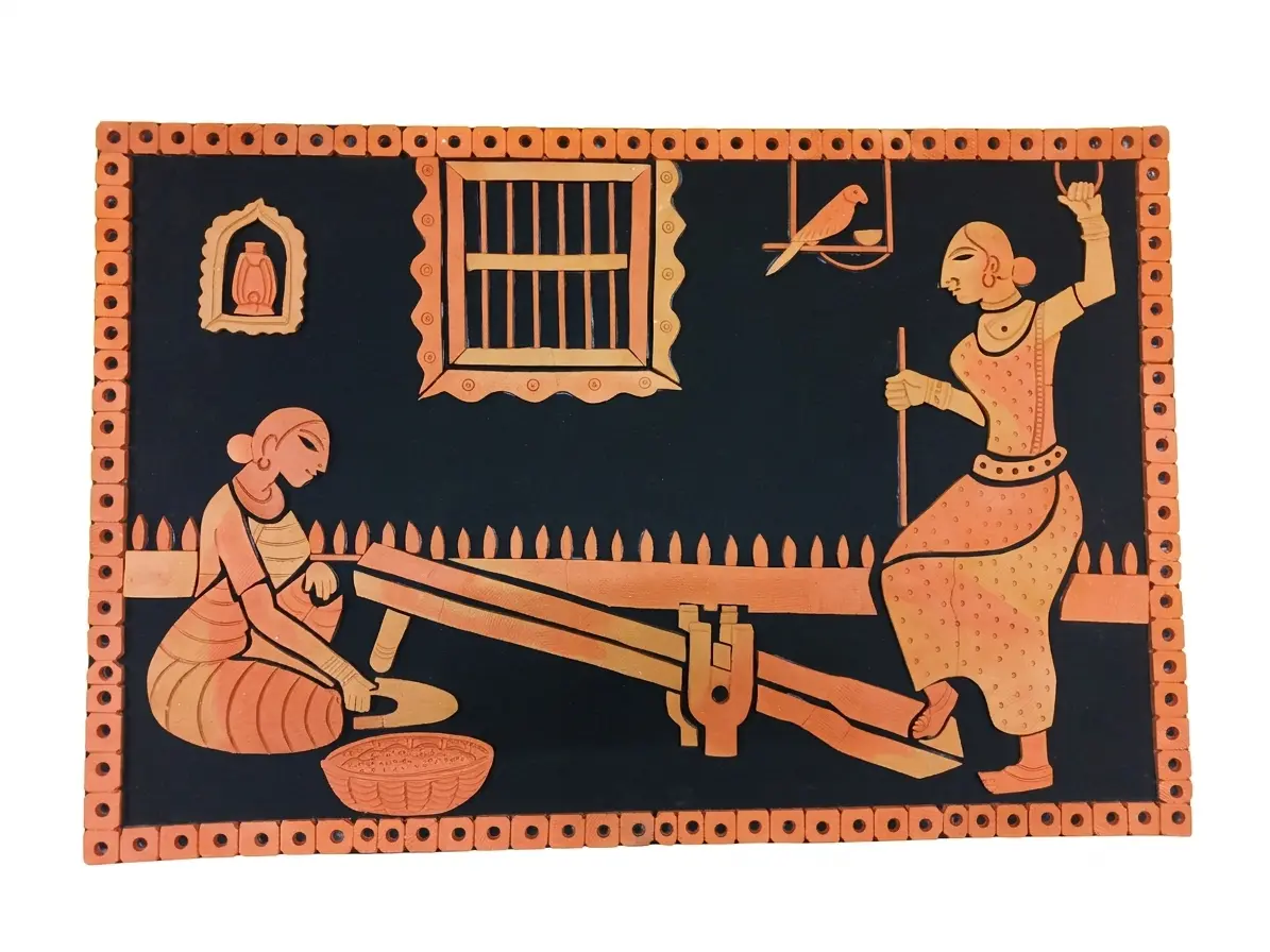 Modern Abstract Terracotta Art | Home decor | Terracotta of West Bengal | Rural Bengal Art | Burnt Orange Clay Art | 