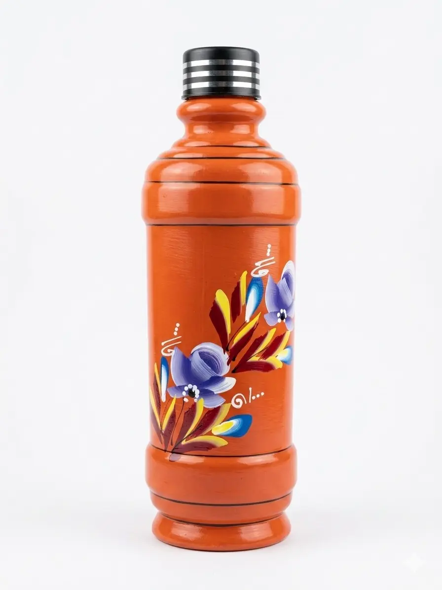 Water bottle |  1L Water Capacity Bottle | terracotta water bottle | eco friendly painted mud bottle for home | artistic clay water bottle |