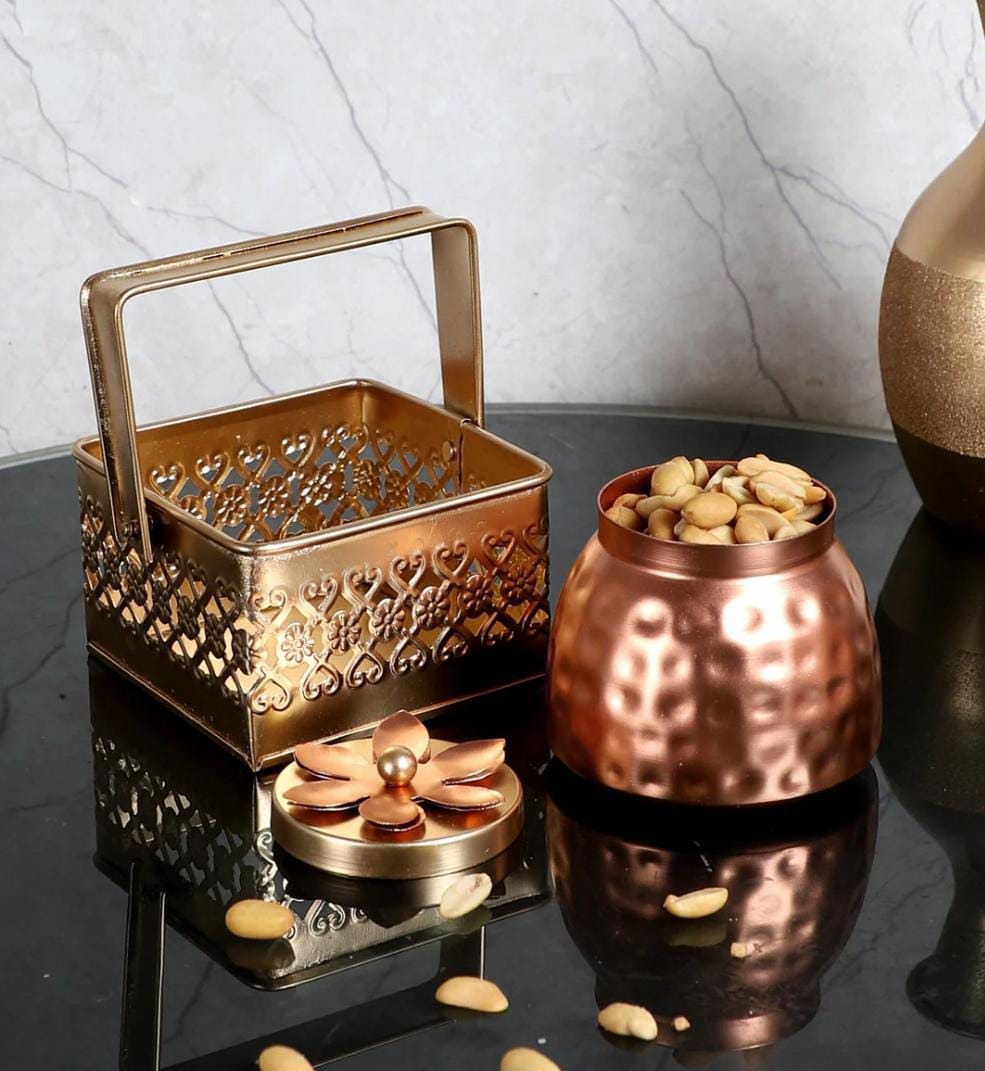 handmade brass item| brass kitchen decor|decorative brass jar|Handmade premium copper and brass decorative jar set perfect for kitchen decor, dry fruit storage, gifting, and luxury home decoration|