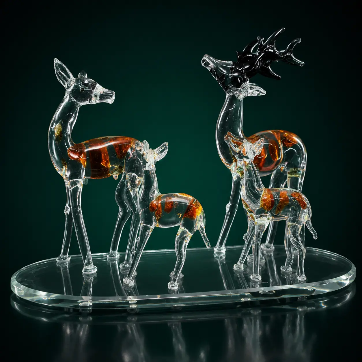 Deer Showpiece|Deer Home Decor|Glass Deer Showpiece Online|Glass Deer Family Showpiece|