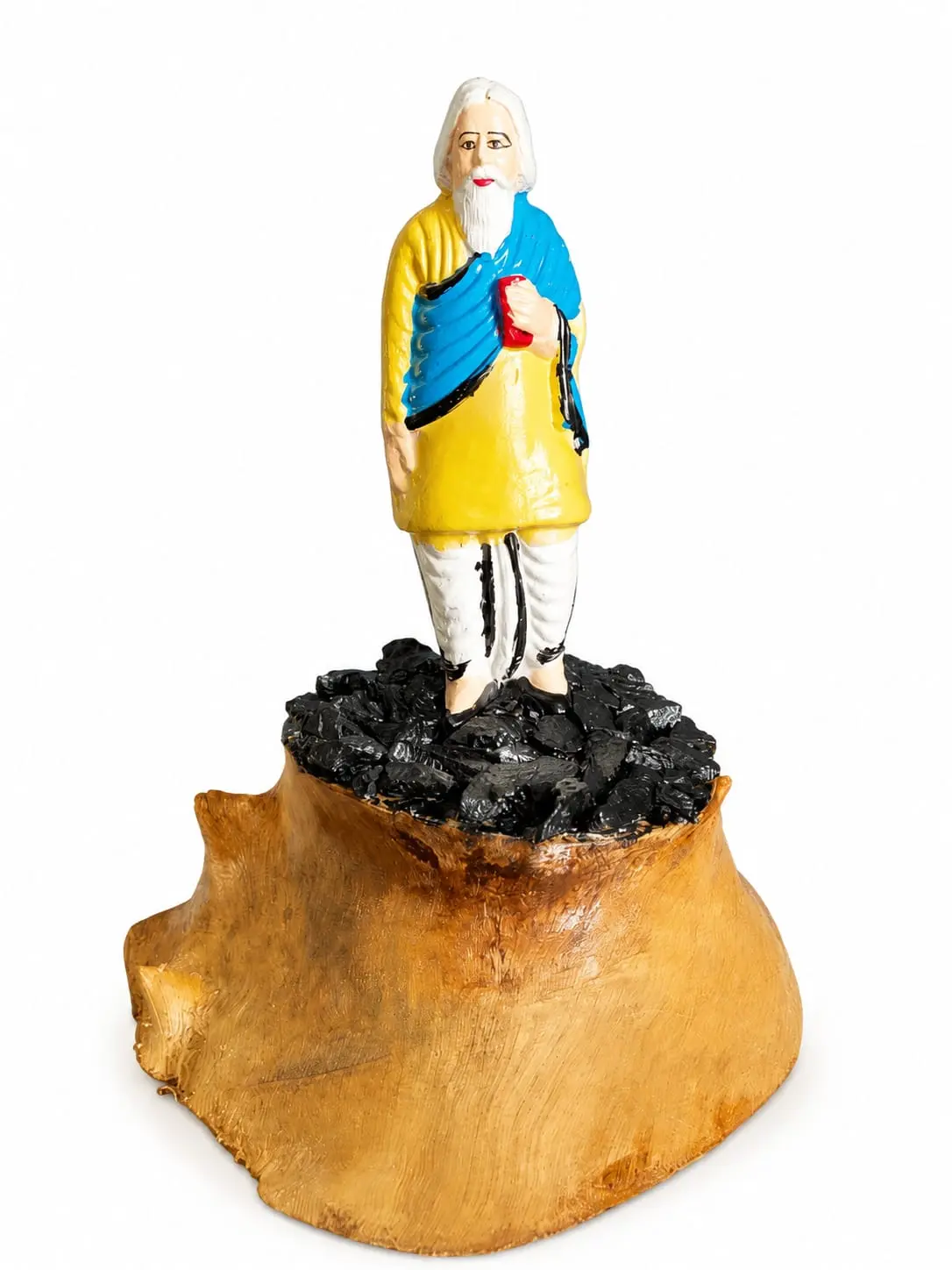 Craftzone Hand-Painted Rabindranath Tagore Statue for Home Décor | Bengali Cultural Showpiece with Rustic Tree Stump Base | Decorative Figurine for Table | Office | Library & Gift