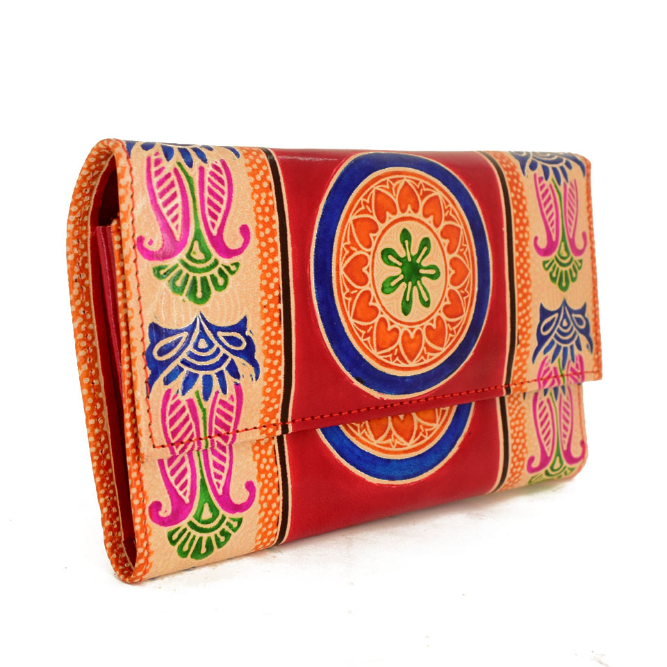 Unique outlet handmade painted multicolor leather purse/clutch