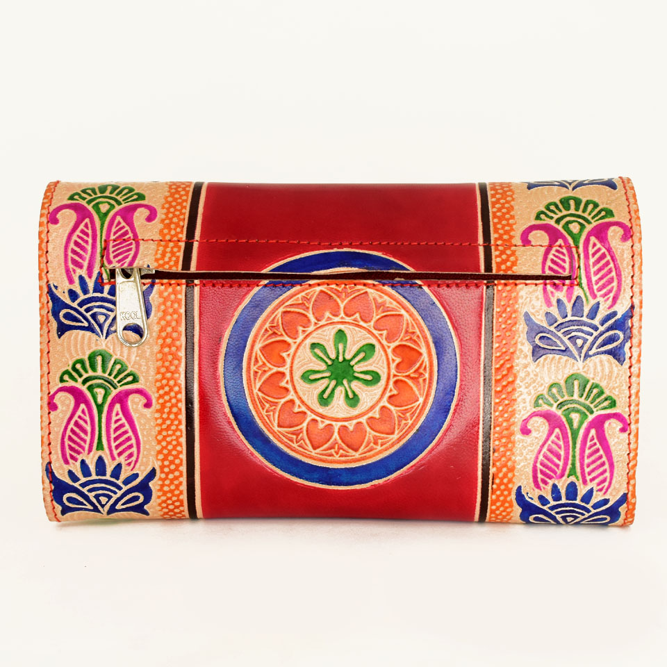 Unique handmade painted multicolor popular leather purse/clutch