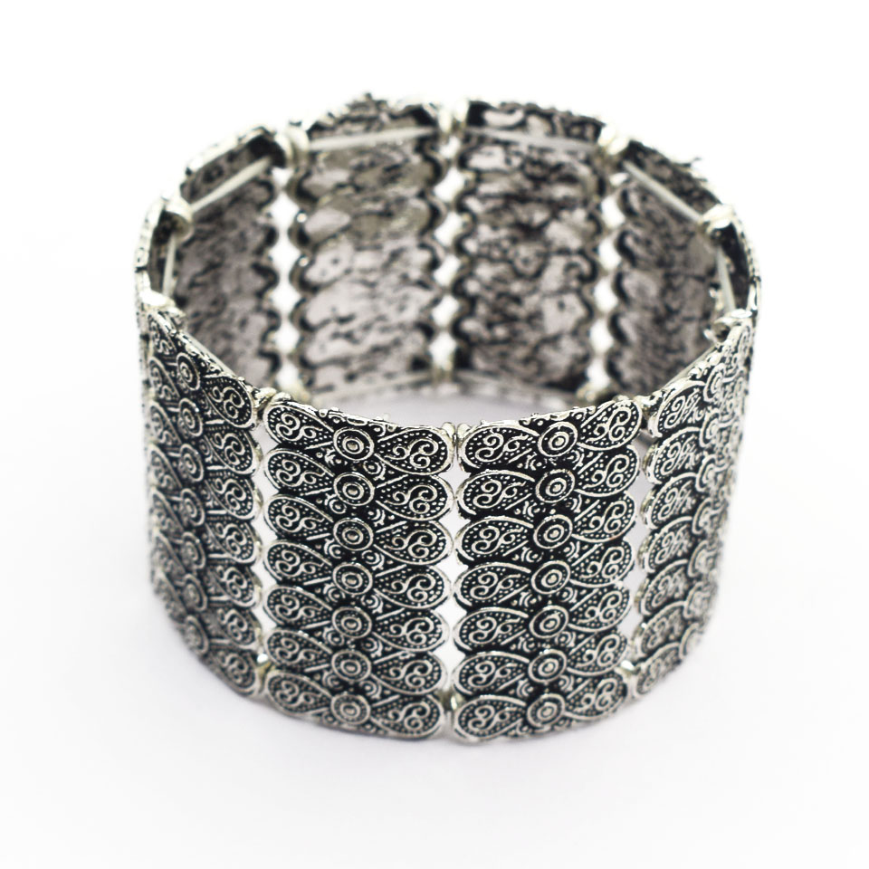 Silver Adjustable Crystal Cuff Bracelet for Women and Girls