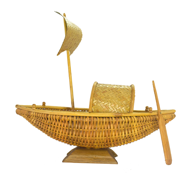 Wooden Handicraft Antique Bamboo Boat Showpiece