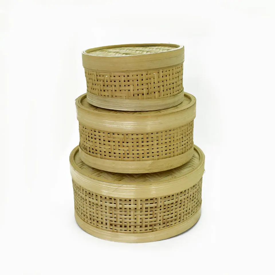 Bamboo Round Gift Storage Box (Set of 3)